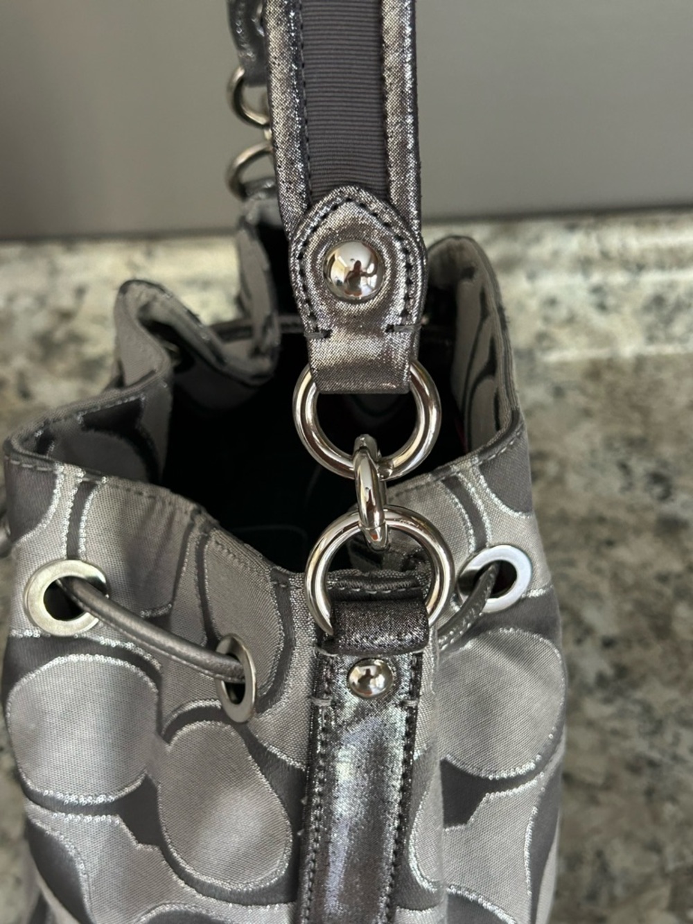 NWT Coach Poppy Signature Lurex Cinch Shoulder Bag Silver/Ash 17930 NEW - Picture 13 of 15
